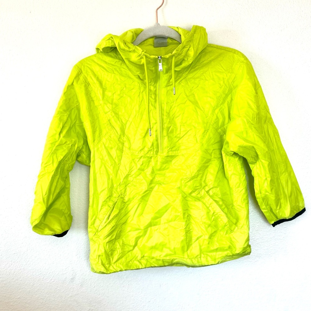 Nike Neon Green Yellow Packable Hooded Windbreaker Crop Jacket Semi Sheer S